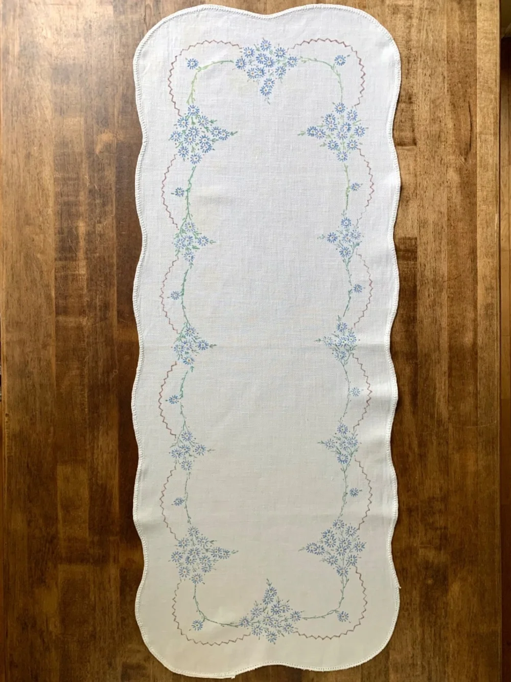 1960s Hand-Painted Floral Table Runner | Handmade by Artist Grandmother | 40